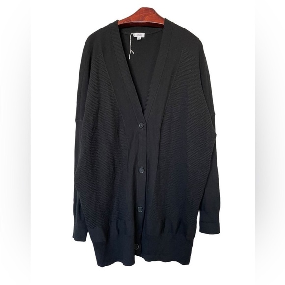 Vince Black Button-Down Cardigan Wool and Silk Blend Structured Sweater Size M - Picture 1 of 10